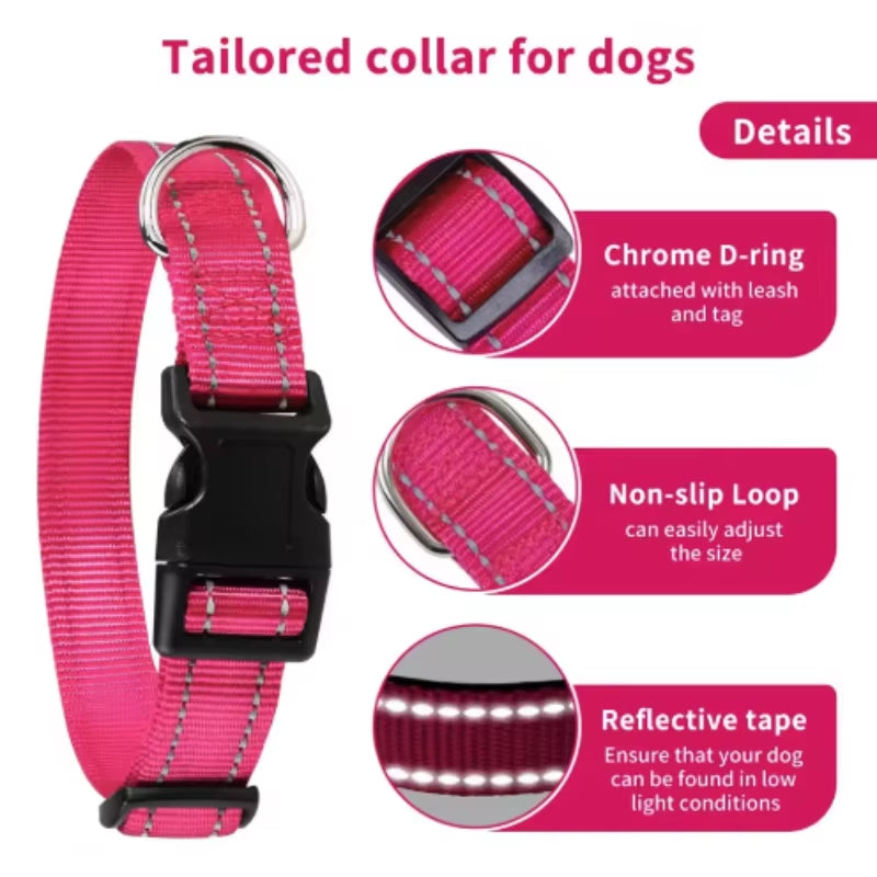 Reflective Dog Collar Strap with Adjustable Safety Nylon Pet Collar Pet Traction Rope Suitable for Small and Medium-Sized Pets